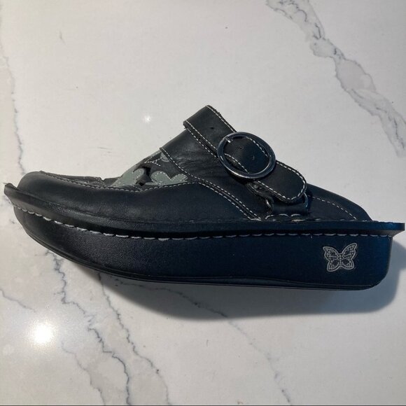 ALEGRIA Sz 36 PG Lite Slide Clog Slingback Black Teal/Gray Floral Cutout Sandals - Picture 7 of 12